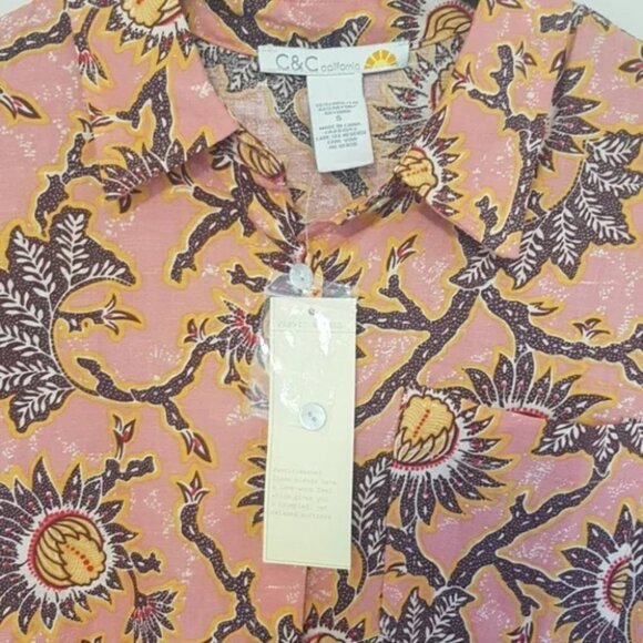 NWT C&C California floral print pink linen boxy  button down shirt size S - Picture 5 of 5